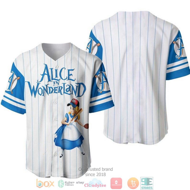 Alice In Wonderland Pinstripe White Baseball Jersey Alice In Wonderland Pinstripe White Baseball Jersey
