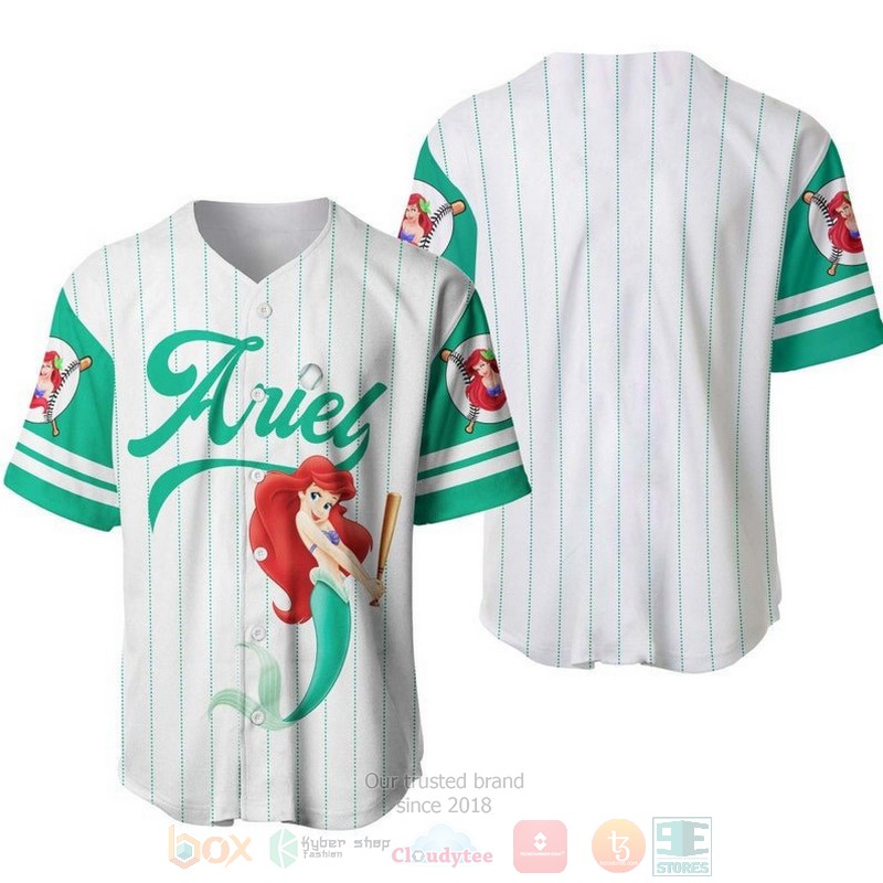 Ariel Princess The Little Mermaid All Over Print Pinstripe White Baseball Jersey Ariel Princess The Little Mermaid All Over Print Pinstripe White Baseball Jersey