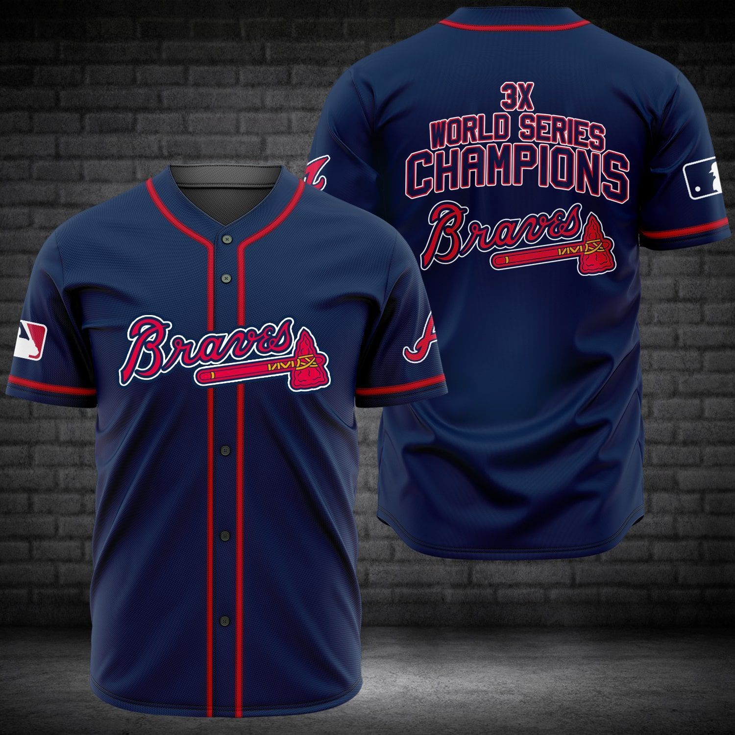 Atlanta Braves Mlb 3X World Series Champions Baseball Jersey Shirt Atlanta Braves Mlb 3X World Series Champions Baseball Jersey Shirt