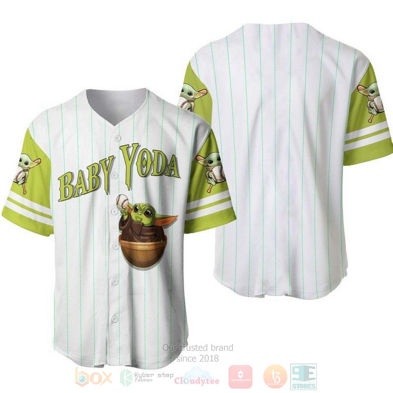 Baby Yoda Star Wars All Over Print Pinstripe White Baseball Jersey Baby Yoda Star Wars All Over Print Pinstripe White Baseball Jersey
