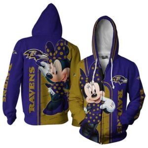 Baltimore Ravens Minnie Disney Pullover And Zippered Hoodies Custom 3D Graphic Printed 3D Hoodie All Over Print Hoodie For Men For Women - 6e22085d791b