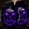 Baltimore Ravens Nfl Skull Pullover And Zippered Hoodies Custom 3d Graphic Printed 3d Hoodie All Over Print Hoodie For Men For Women - 31cb714b53f7