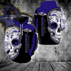 Baltimore Ravens Skull Full All Over Print 3D Hoodie For Men And Women - 90ac2d39ba8e