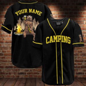 Bear Camping Custom Name Baseball Jersey