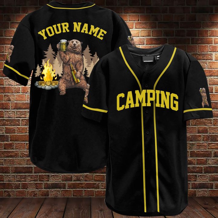 Bear Camping Custom Name Baseball Jersey Bear Camping Custom Name Baseball Jersey