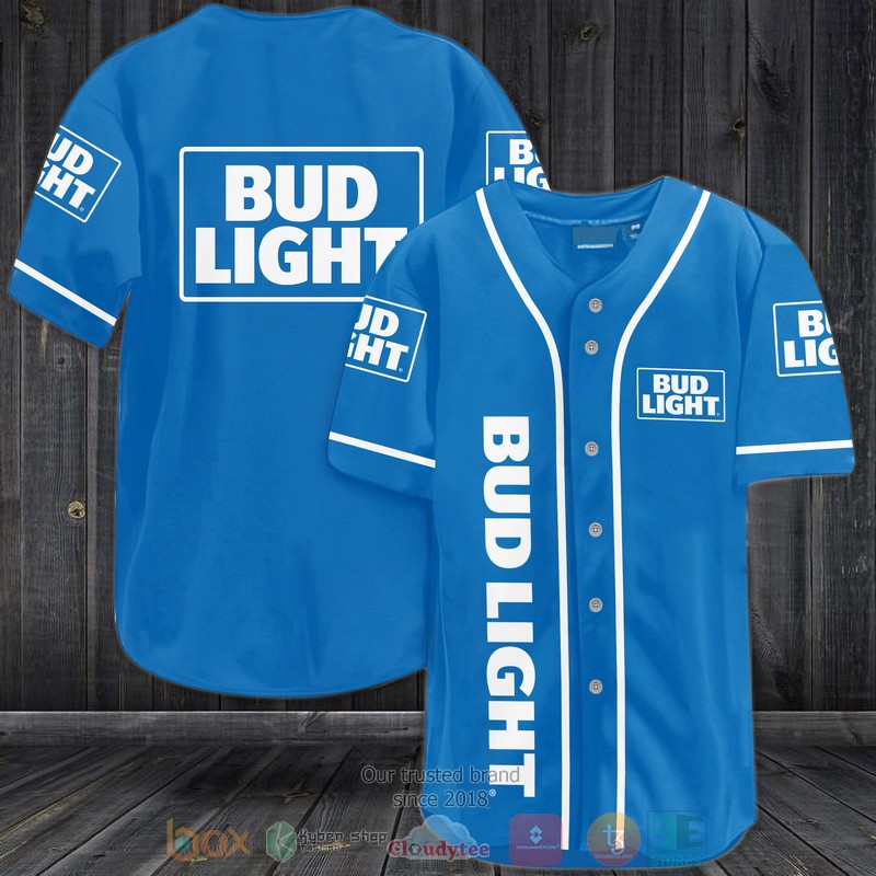 Bud Light Blue White Baseball Jersey Bud Light Blue White Baseball Jersey