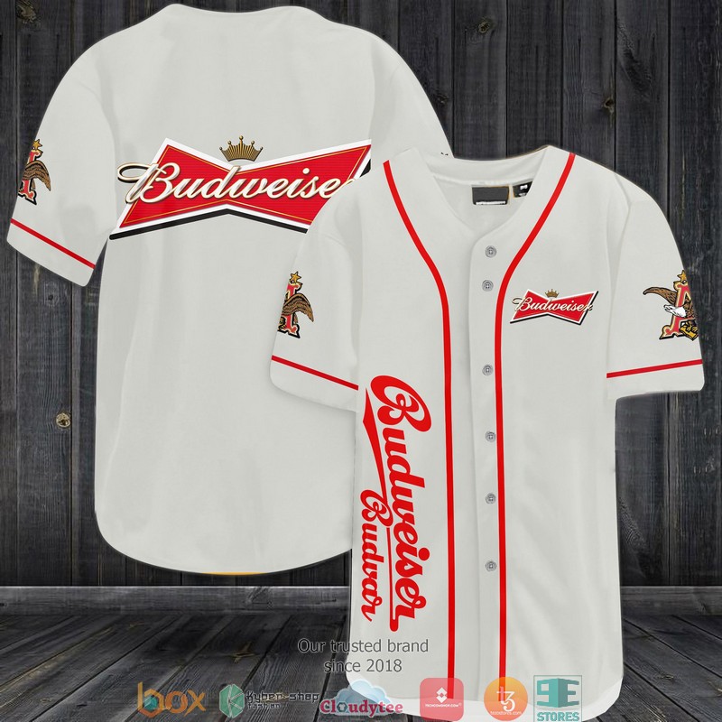 Budweiser Beer White Baseball Jersey Budweiser Beer White Baseball Jersey