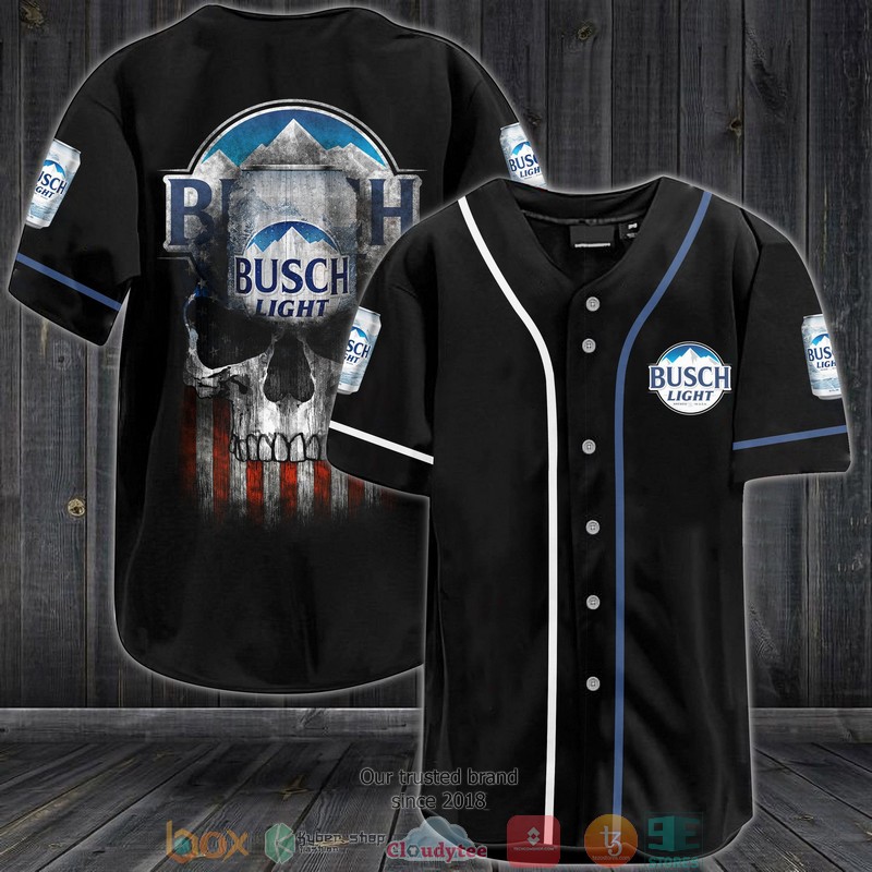 Busch Light Beer Us Flag Skull Baseball Jersey Busch Light Beer Us Flag Skull Baseball Jersey