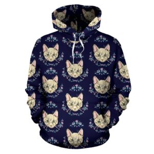 Cat Head with flower Print Pattern Pullover 3D Hoodie For Men Women All Over 3D Printed Hoodie - f9f245904c0a