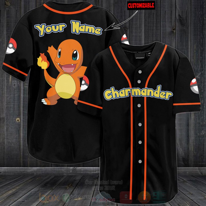 Charmander Pokemon Custom Name Baseball Jersey Shirt Charmander Pokemon Custom Name Baseball Jersey Shirt