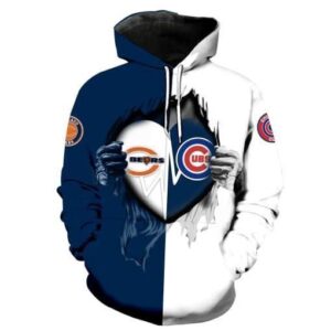 Chicago Bears Chicago Cubs Heartbeat Love Ripped Pullover And Zippered Hoodies Custom 3D Graphic Printed 3D Hoodie All Over Print Hoodie For Men For Women - 20c7838cf5bf
