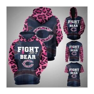 Chicago Bears Fight Like A Bear Pink Leopard Pattern Slevees Br East Cancer Pullover And Zippered Hoodies Custom 3d Graphic Printed 3d Hoodie All Over Print Hoodie For Men For Women - 979ee1f8aaea