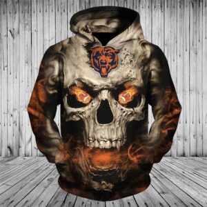 Chicago Bears NFL On Fire In Skull Eyes Men And Women 3D Full Printing Hoodie Zip Hoodie Chicago Bears 3D Full Printing Shirt Chicago Bears All Over Print 3D Hoodie Shirt - f2dd97c24416