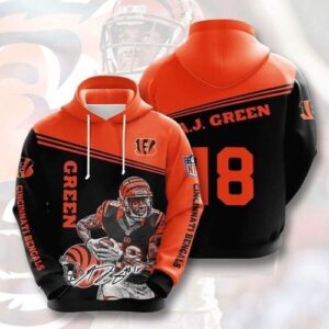 Cincinnati Bengals Green 18 Pullover And Zippered Hoodies Custom 3d Graphic Printed 3d Hoodie For Men For Women - d07e93c43a2e