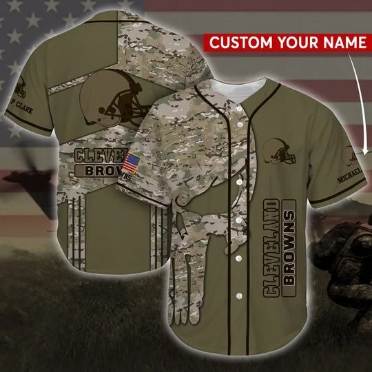 Cleveland Browns Camo Custom Personalized Baseball Jersey Cleveland Browns Camo Custom Personalized Baseball Jersey
