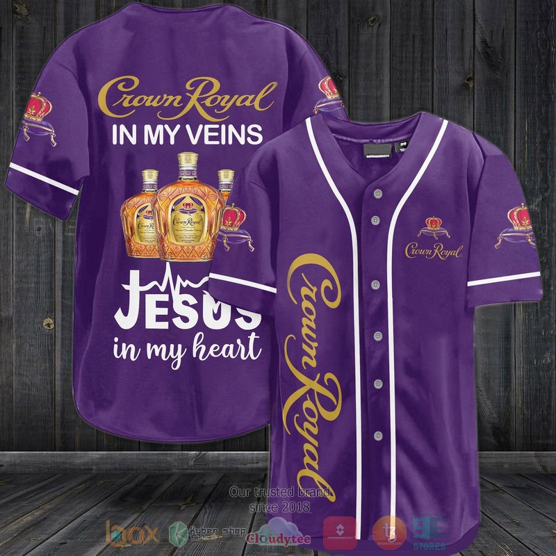 Crown Royal In My Veins Jesus In My Heart Dark Purple Baseball Jersey Crown Royal In My Veins Jesus In My Heart Dark Purple Baseball Jersey