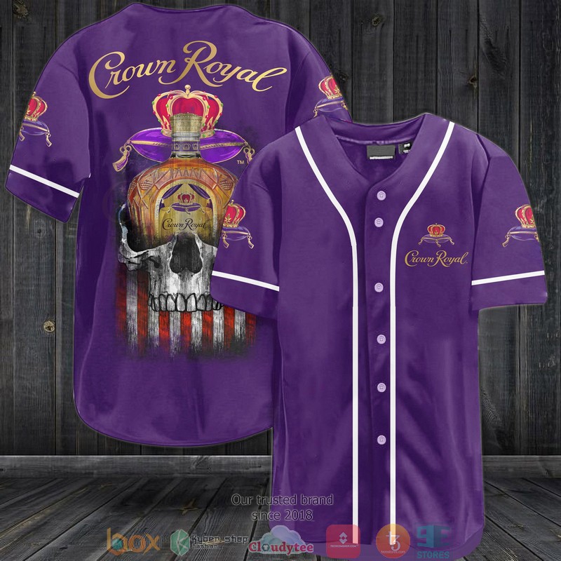 Crown Royal Us Flag Skull Purple Baseball Jersey Crown Royal Us Flag Skull Purple Baseball Jersey