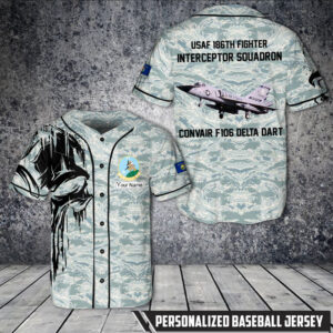 Custom Name Us Air Force Convair F-106 Delta Dart 186Th Fighter Interceptor Squadron Montana Air National Guard Baseball Jersey Shirt
