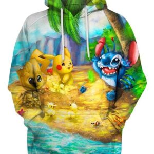 Cute Things On The Beach Pikachu Stitch Groot Pullover And Zip Pered Hoodies Custom 3D Graphic Printed 3D Hoodie All Over Print Hoodie For Men For Women - 93d4326ca033
