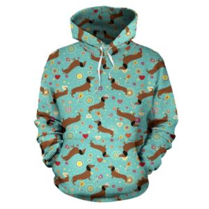 Dachshund with Floral Print Pattern Pullover 3D Hoodie For Men Women All Over 3D Printed Hoodie - 5ad3328b1ae8