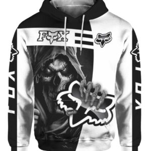Death Skull Holds Logo Fox Racing All Over Printed 3D Hoodie - c84dae9c19f0