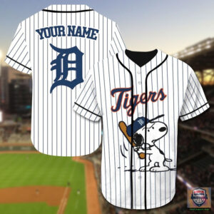 Detroit Tigers Snoopy Custom Name Baseball Jersey