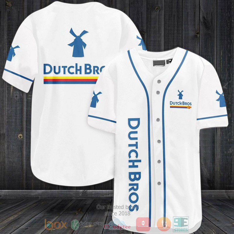 Dutch Bros Coffee White Blue Baseball Jersey Dutch Bros Coffee White Blue Baseball Jersey