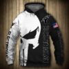 Electrician Punisher Skull US Flag Black White 3D Printed Hoodie/Zipper Hoodie - 33d26d051ddd