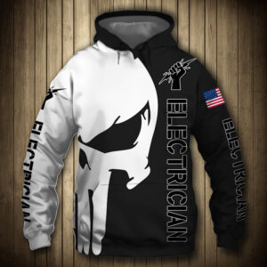 Electrician Punisher Skull US Flag Black White 3D Printed Hoodie/Zipper Hoodie - 33d26d051ddd