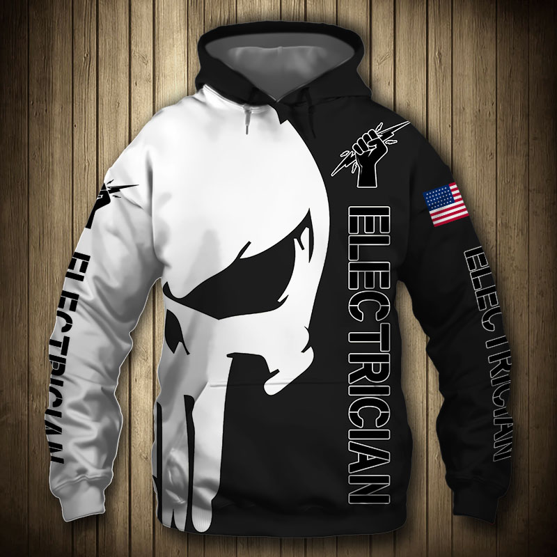 Electrician Punisher Skull US Flag Black White 3D Printed Hoodie/Zipper Hoodie - 33d26d051ddd Electrician Punisher Skull US Flag Black White 3D Printed Hoodie/Zipper Hoodie - 33d26d051ddd