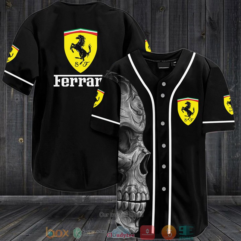 Ferrari Skull Bourbon Black Baseball Jersey Ferrari Skull Bourbon Black Baseball Jersey