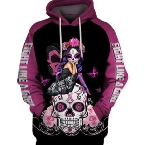Fight Like A Girl Br East Cancer Poco Loco Sugar Skull Fairy Pullover And Zippered Hoodies Custom 3D Graphic Printed 3D Hoodie All Over Print Hoodie For Men For Women - 912b0624befe