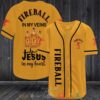 Fireball Cinnamon Whisky In My Veins Jesus In My Heart Medium Amber Baseball Jersey