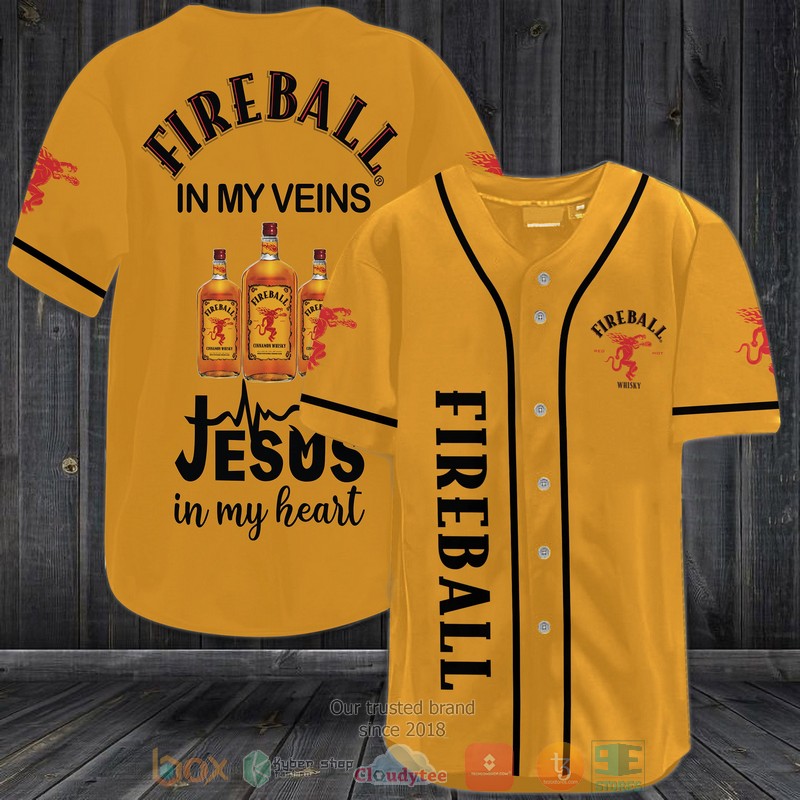 Fireball Cinnamon Whisky In My Veins Jesus In My Heart Medium Amber Baseball Jersey Fireball Cinnamon Whisky In My Veins Jesus In My Heart Medium Amber Baseball Jersey