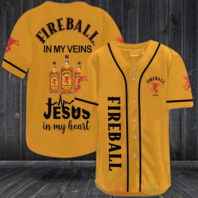 Fireball Cinnamon Whisky In My Veins Jesus Is My Heart Baseball Jersey Shirt Fireball Cinnamon Whisky In My Veins Jesus Is My Heart Baseball Jersey Shirt