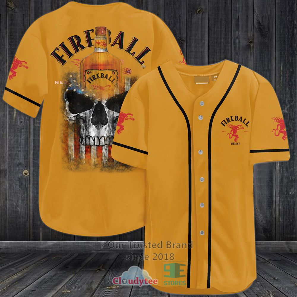 Fireball Cinnamon Whisky Skull Baseball Jersey Shirt Fireball Cinnamon Whisky Skull Baseball Jersey Shirt