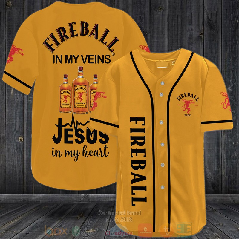 Fireball In My Veins Jesus In My Heart Orange Baseball Jersey Fireball In My Veins Jesus In My Heart Orange Baseball Jersey