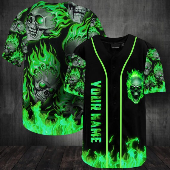 Flame Skull Baseball Jersey Shirt Flame Skull Baseball Jersey Shirt