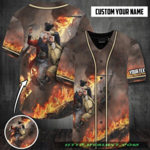 George Washington Stunner In Fire Personalized Baseball Jersey Shirt