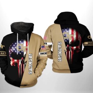 Georgia Tech Yellow Jackets NCAA US Flag Skull 3D Printed Hoodie/Zipper Hoodie - 43d65a315916
