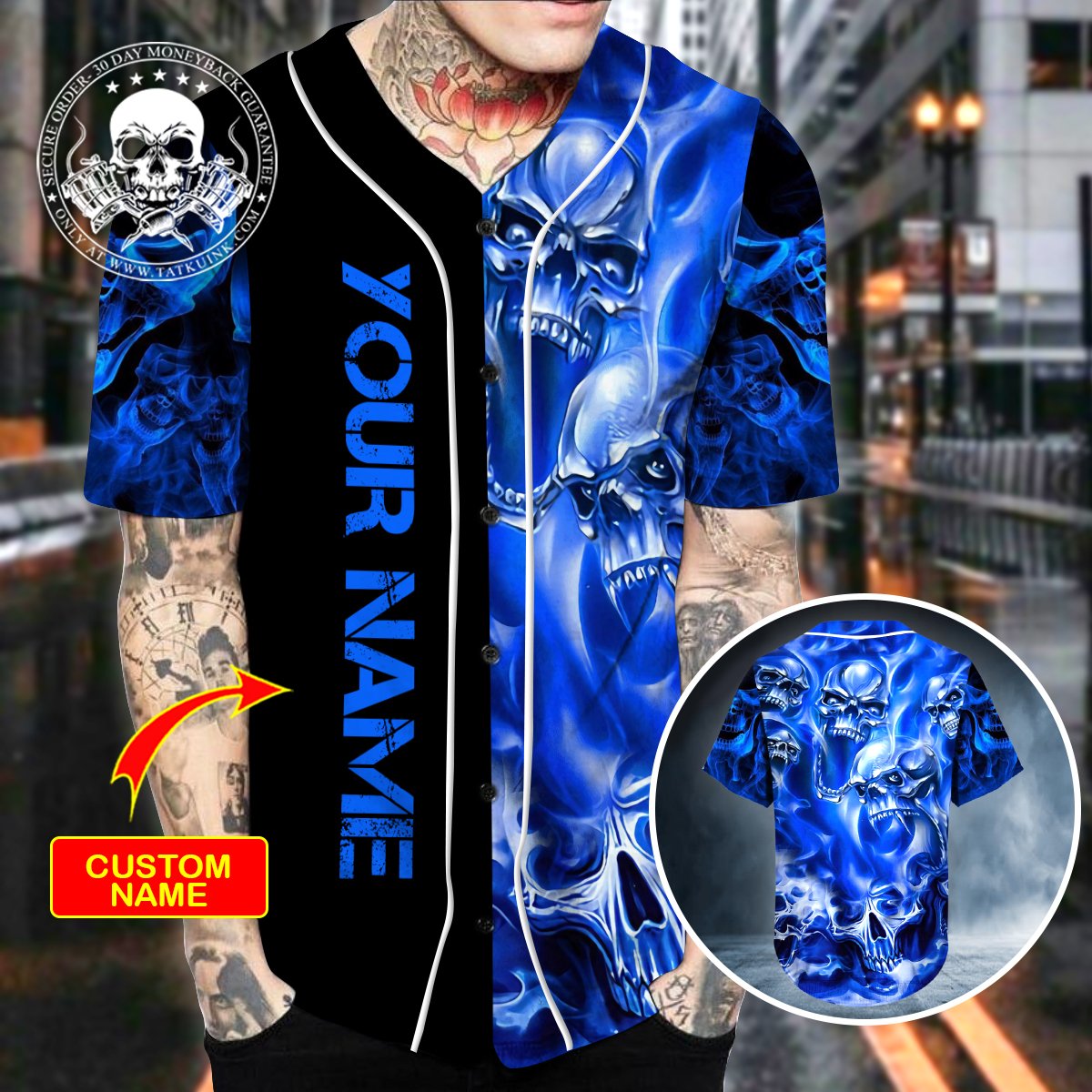 Ghost Blue Skull Personalized Baseball Jersey Ghost Blue Skull Personalized Baseball Jersey