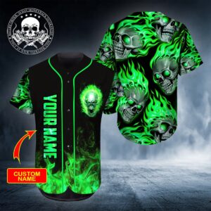 Ghost Green Skull Personalized Baseball Jersey