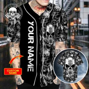 Ghost Silver Skull Personalized Baseball Jersey