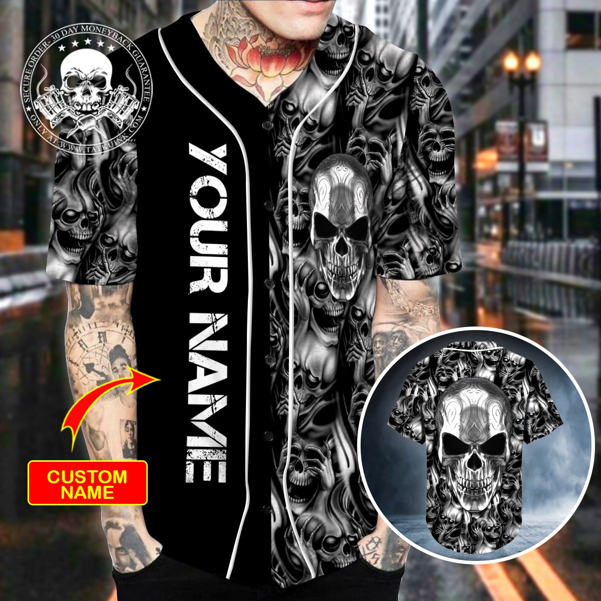 Ghost Silver Skull Personalized Baseball Jersey Ghost Silver Skull Personalized Baseball Jersey