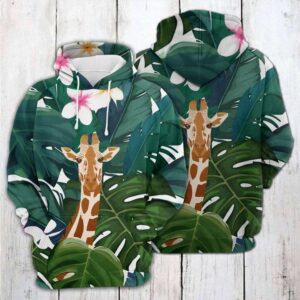 Giraffe And Hibiscus Flower 3D Printed Hoodie/Zipper Hoodie - 3b417d95cb06