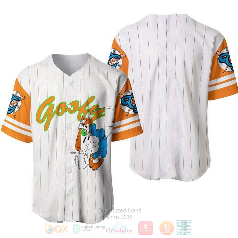 Goofy Dog All Over Print Pinstripe White Baseball Jersey Goofy Dog All Over Print Pinstripe White Baseball Jersey