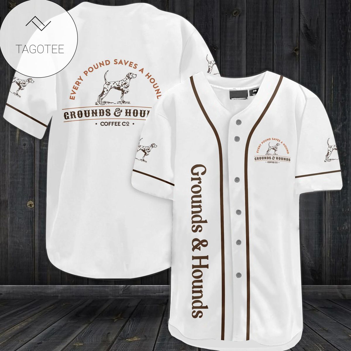 Grounds & Hounds Coffee Co Every Pound Saves A Hound Logo Baseball Jersey Shirt Grounds & Hounds Coffee Co Every Pound Saves A Hound Logo Baseball Jersey Shirt