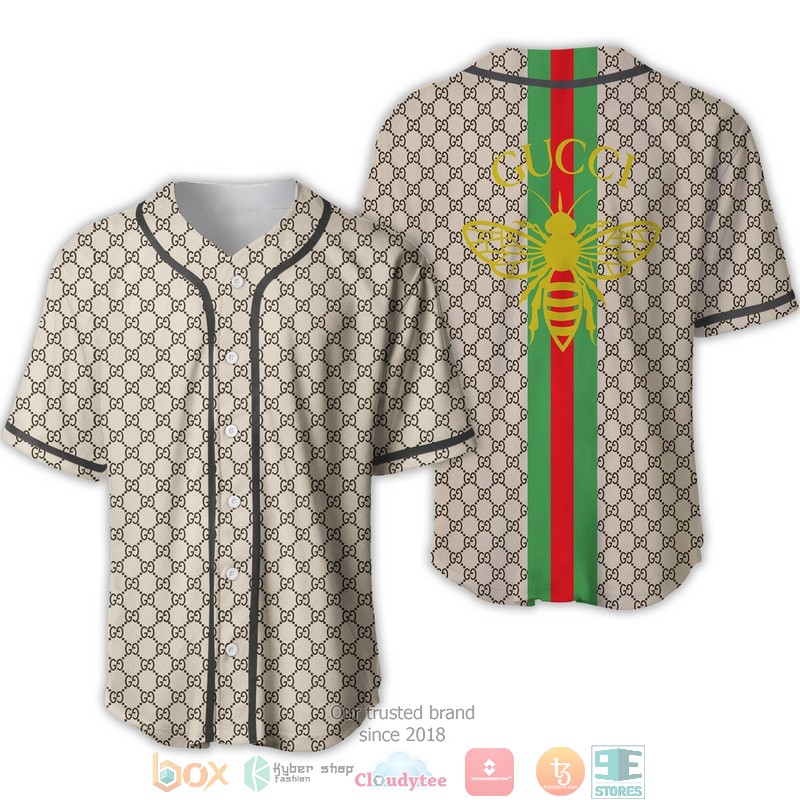 Gucci Bee Red Green Line Hive Pattern Baseball Jersey Gucci Bee Red Green Line Hive Pattern Baseball Jersey