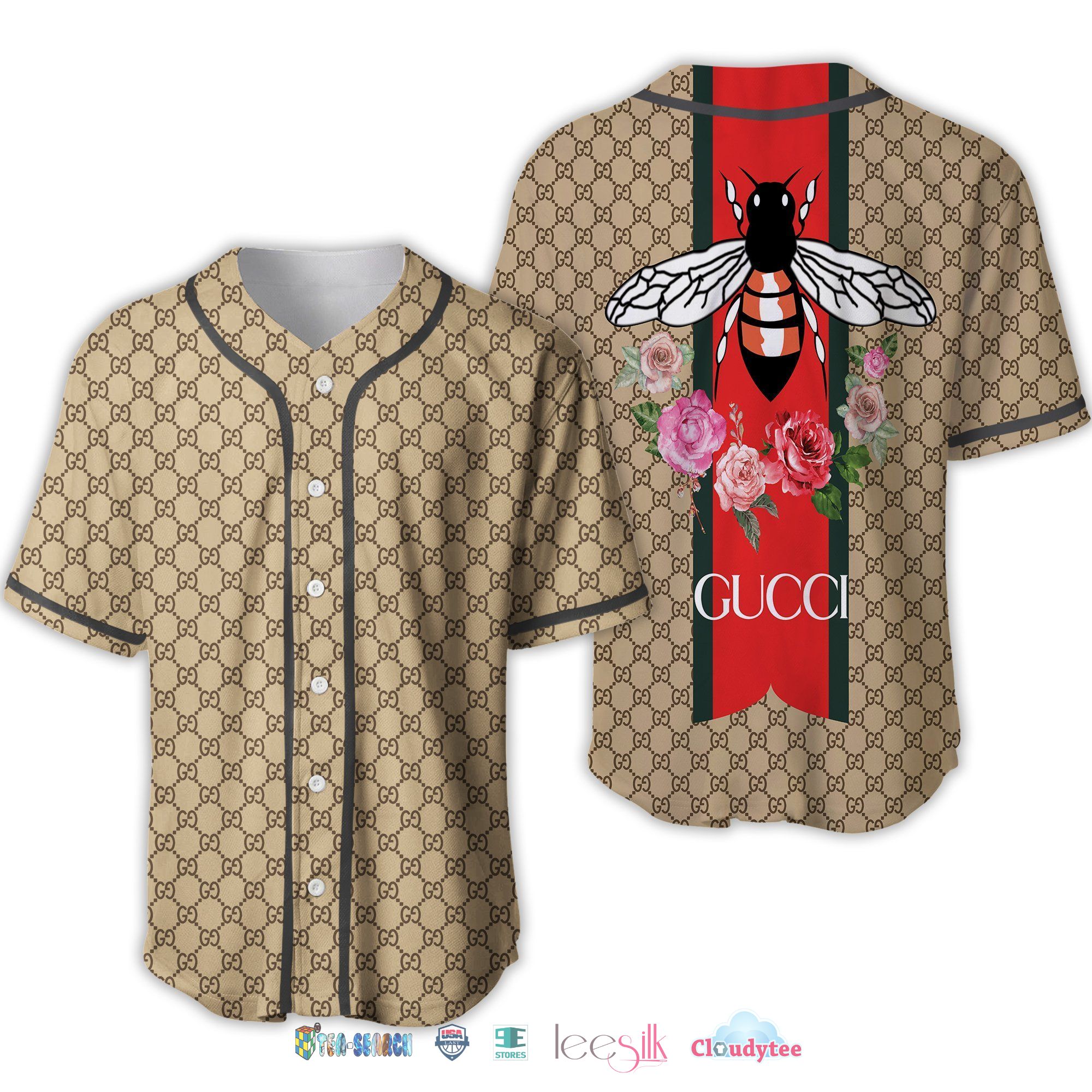 Gucci Bee Rose Flower Baseball Jersey Shirt Gucci Bee Rose Flower Baseball Jersey Shirt