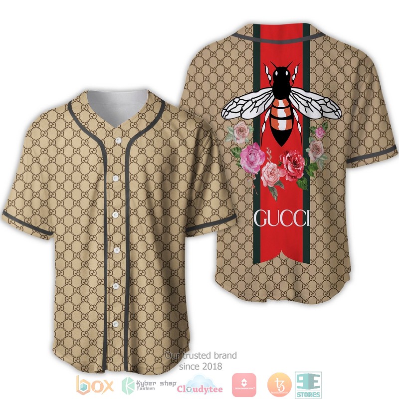 Gucci Bee Roses Hive Pattern Baseball Jersey Gucci Bee Roses Hive Pattern Baseball Jersey
